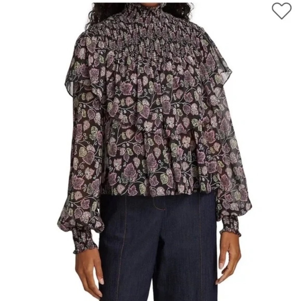 Cinq à Sept Floral Drew Georgette Blouse Floral Black Large